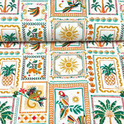 Tissu cotonnade PALMIERS, ANANAS, PERROQUETS - COLLECTION SICILIA - OEKO - TEX STANDARD 100 - tissuspipi.com