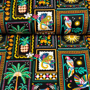 Tissu cotonnade PALMIERS, ANANAS, PERROQUETS - COLLECTION SICILIA - OEKO - TEX STANDARD 100 - tissuspipi.com
