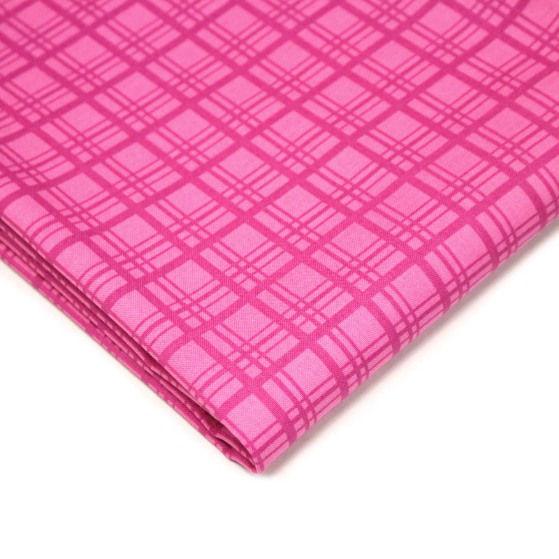 Tissu cotonnade rose fuchsia aux carreaux et liserés rétro - COLLECTION SEVENTIES - tissuspipi.com