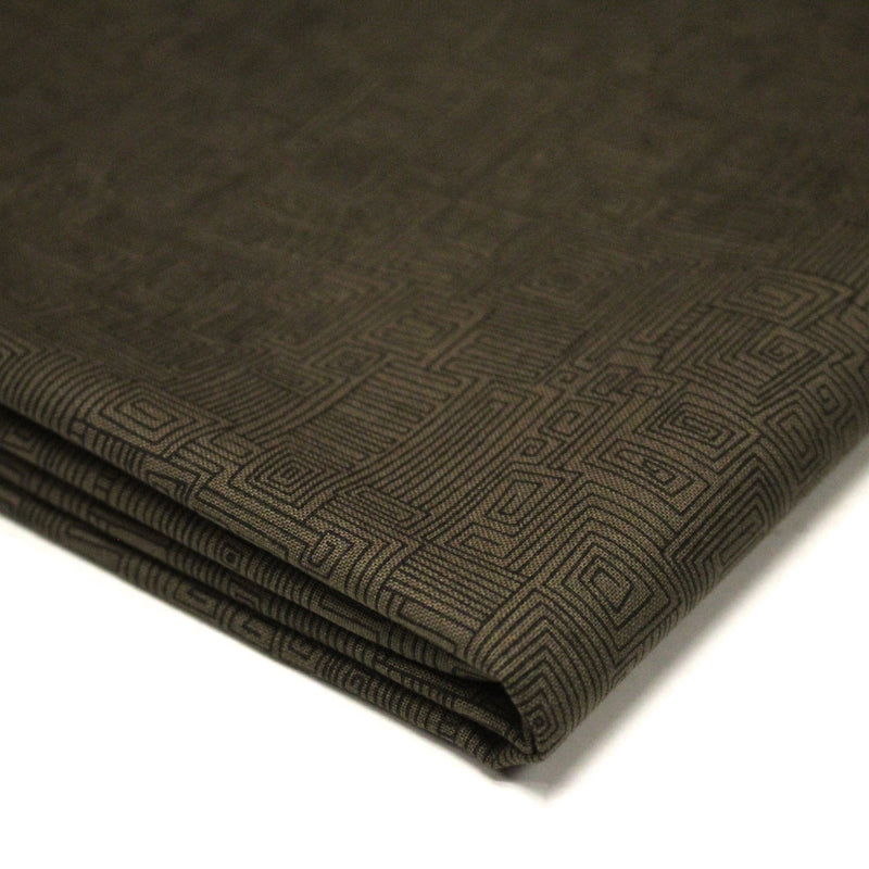 Tissu cotonnade vert marron aux lignes & formes géométriques - COLLECTION SEVENTIES - tissuspipi.com