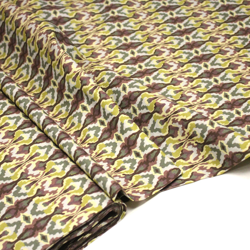 Tissu cotonnade, motif psyché marron & vert - COLLECTION SEVENTIES - STANDARD 100 OEKO - TEX - tissuspipi.com