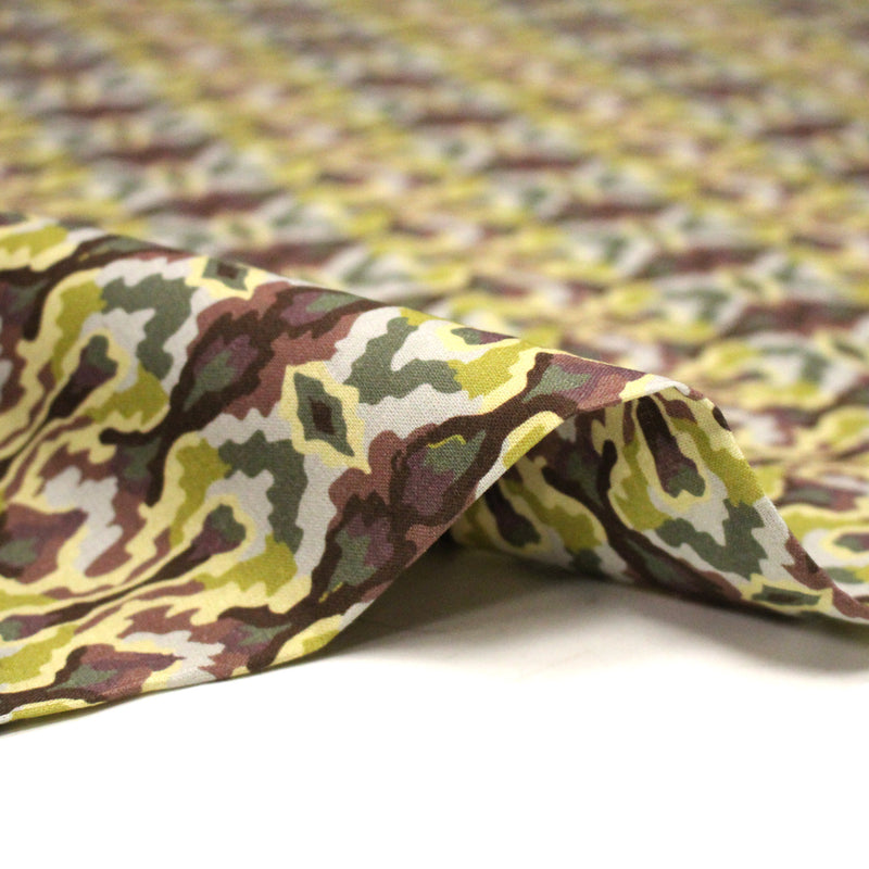 Tissu cotonnade, motif psyché marron & vert - COLLECTION SEVENTIES - STANDARD 100 OEKO - TEX - tissuspipi.com