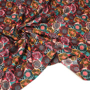 Tissu cotonnade LES FLEURS FAUVES, bordeaux, rose poudré, safran, bleu - OEKO - TEX STANDARD 100 - tissuspipi.com