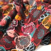 Tissu cotonnade LES FLEURS FAUVES, bordeaux, rose poudré, safran, bleu - OEKO - TEX STANDARD 100 - tissuspipi.com