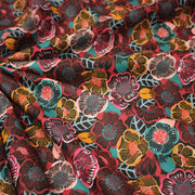 Tissu cotonnade LES FLEURS FAUVES, bordeaux, rose poudré, safran, bleu - OEKO - TEX STANDARD 100 - tissuspipi.com