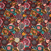 Tissu cotonnade LES FLEURS FAUVES, bordeaux, rose poudré, safran, bleu - OEKO - TEX STANDARD 100 - tissuspipi.com