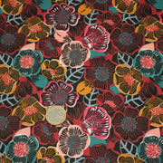 Tissu cotonnade LES FLEURS FAUVES, bordeaux, rose poudré, safran, bleu - OEKO - TEX STANDARD 100 - tissuspipi.com