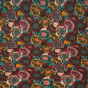 Tissu cotonnade LES FLEURS FAUVES, bordeaux, rose poudré, safran, bleu - OEKO - TEX STANDARD 100 - tissuspipi.com