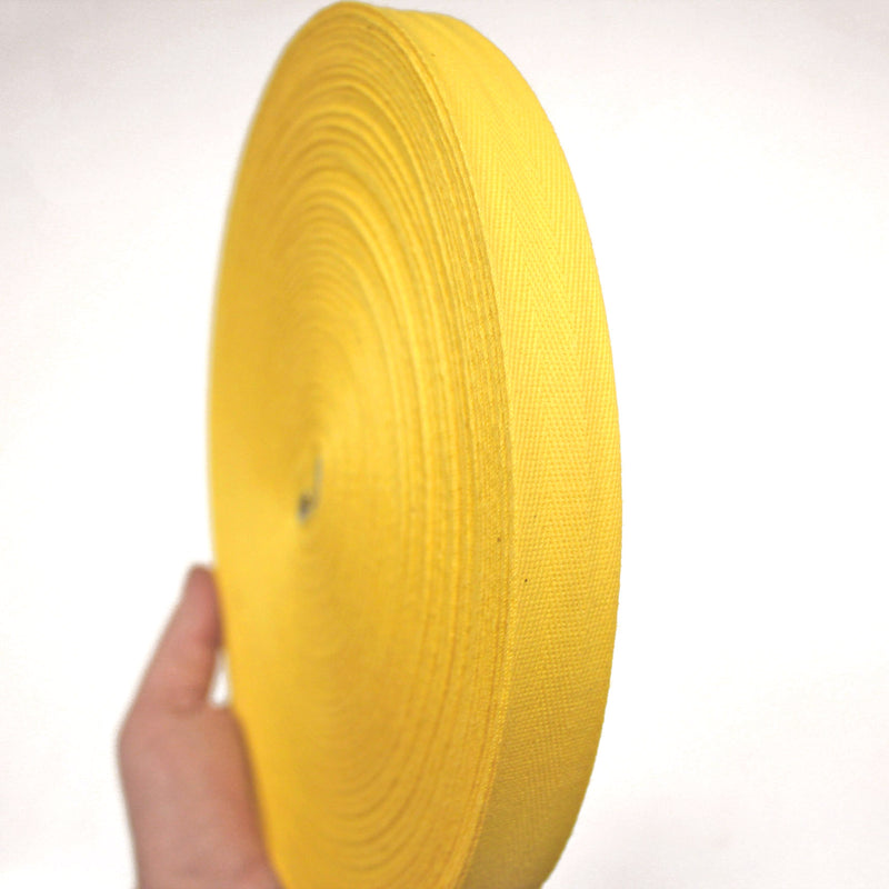 Ruban sergé de coton jaune bouton d'or 20mm - Galette de 100 mètres - Fabrication française - tissuspipi.com