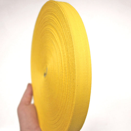 Ruban sergé de coton jaune bouton d'or 20mm - Galette de 100 mètres - Fabrication française - tissuspipi.com