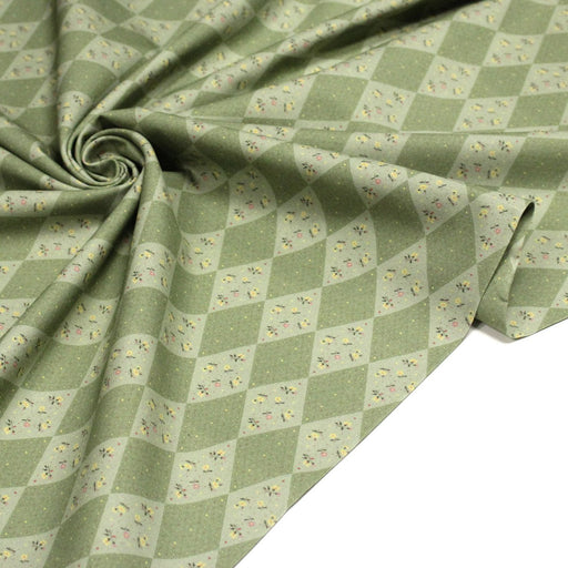 Tissu cotonnade Losanges verts & fleuris - OEKO - TEX - tissuspipi.com