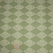 Tissu cotonnade Losanges verts & fleuris - OEKO - TEX - tissuspipi.com