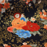 Tissu cotonnade motif japonais, roses & pivoines dorées, fond rouge ou bleu marine - COLLECTION JAPON DORÉ - tissuspipi.com