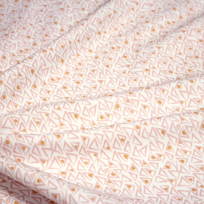 Tissu cotonnade blanc aux triangles roses & pois oranges - OEKO - TEX - tissuspipi.com
