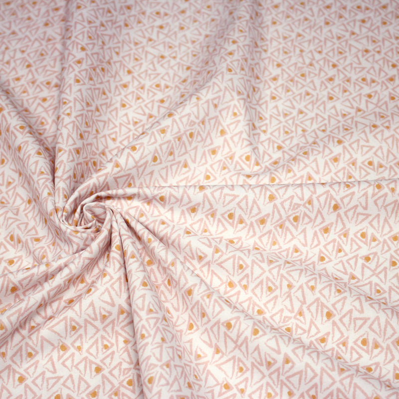 Tissu cotonnade blanc aux triangles roses & pois oranges - OEKO - TEX - tissuspipi.com