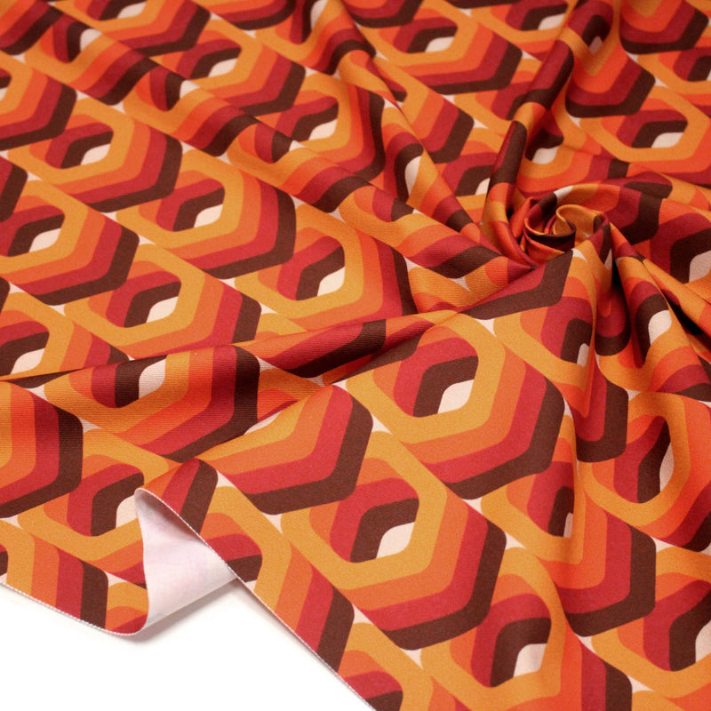 Tissu gabardine coton imprimée motif SEVENTIES, hexagones 3D - STANDARD 100 OEKO - TEX - tissuspipi.com