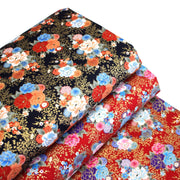 Tissu cotonnade motif japonais, roses & pivoines dorées, fond rouge ou bleu marine - COLLECTION JAPON DORÉ - tissuspipi.com