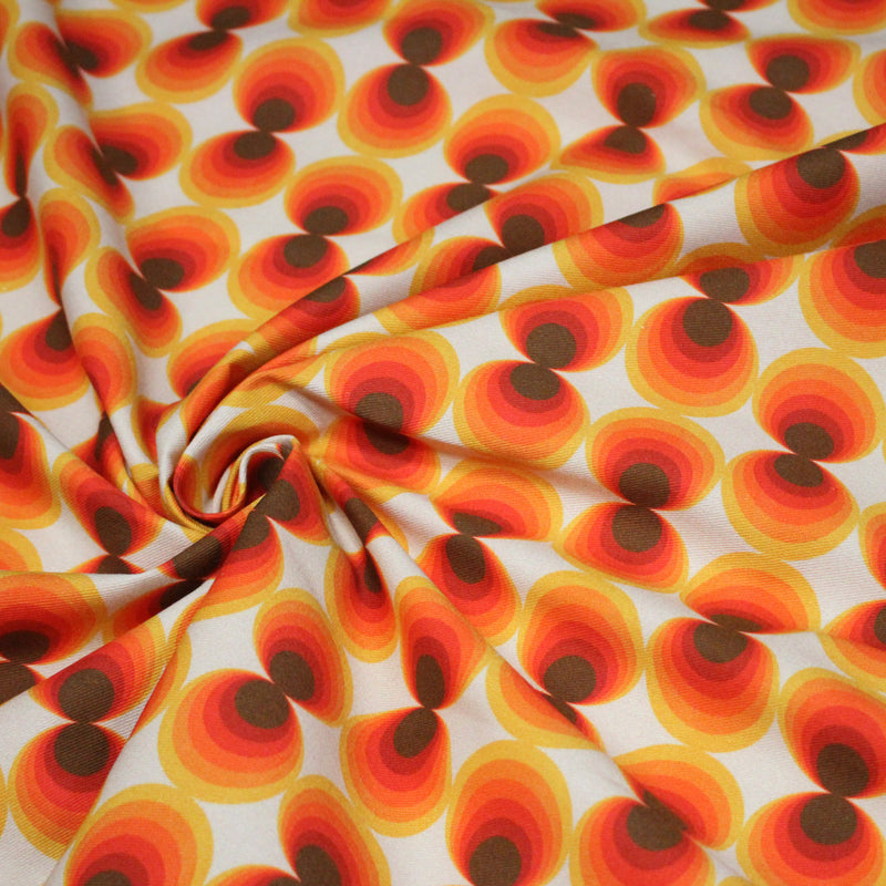 Tissu gabardine coton imprimée motif SEVENTIES, Cercles psychédéliques - STANDARD 100 OEKO - TEX - tissuspipi.com