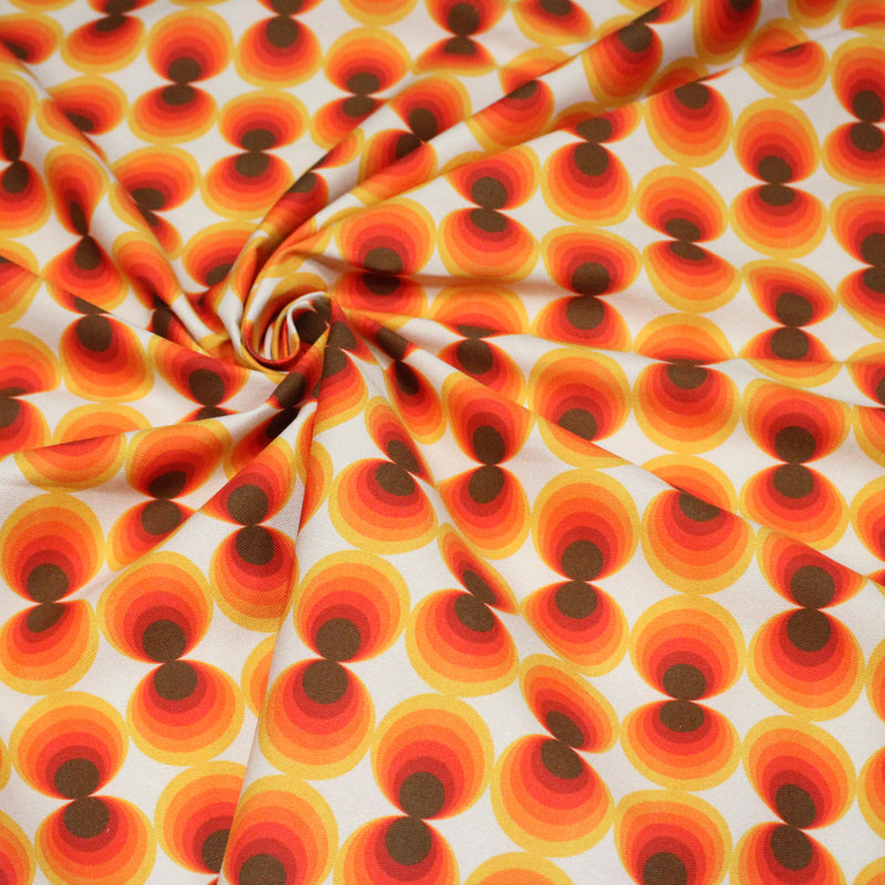 Tissu gabardine coton imprimée motif SEVENTIES, Cercles psychédéliques - STANDARD 100 OEKO - TEX - tissuspipi.com