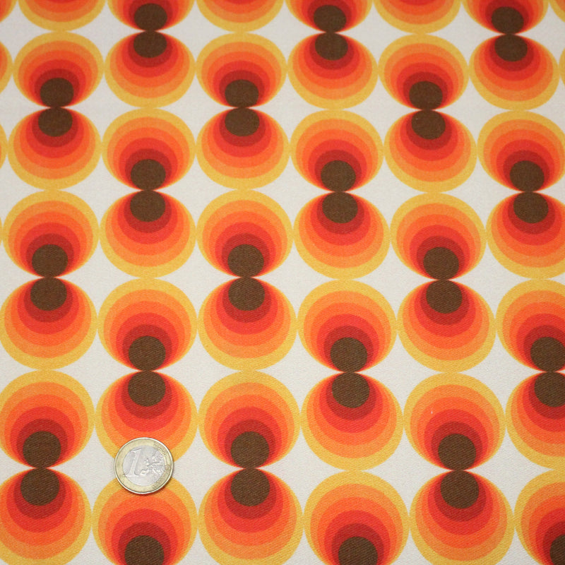 Tissu gabardine coton imprimée motif SEVENTIES, Cercles psychédéliques - STANDARD 100 OEKO - TEX - tissuspipi.com