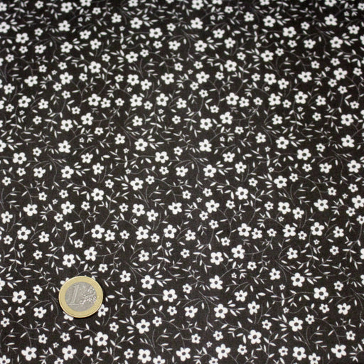 Tissu cotonnade noir aux fleurs blanches - OEKO - TEX - tissuspipi.com