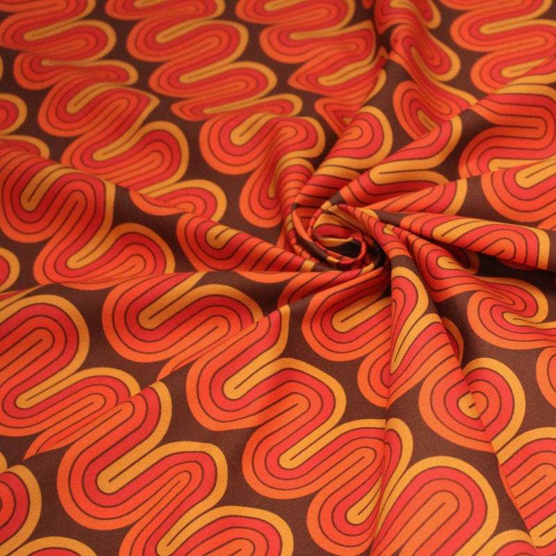 Tissu gabardine coton imprimée motif SEVENTIES, Vagues psychédélique - STANDARD 100 OEKO - TEX - tissuspipi.com