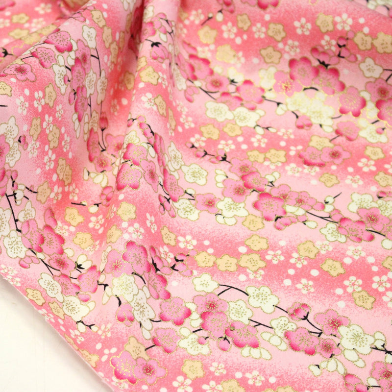 Tissu cotonnade motif japonais fleurs de cerisier : tons roses ou tons bleus– COLLECTION JAPON DORÉ - tissuspipi.com