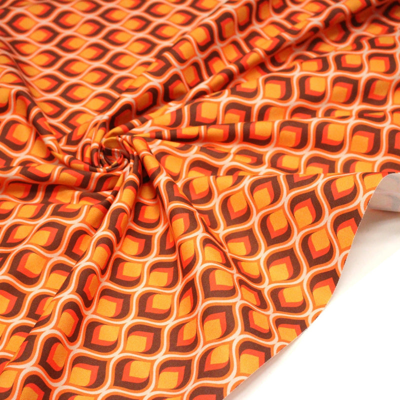 Tissu gabardine coton imprimée motif SEVENTIES, Flamme Hypnotique - STANDARD 100 OEKO - TEX - tissuspipi.com