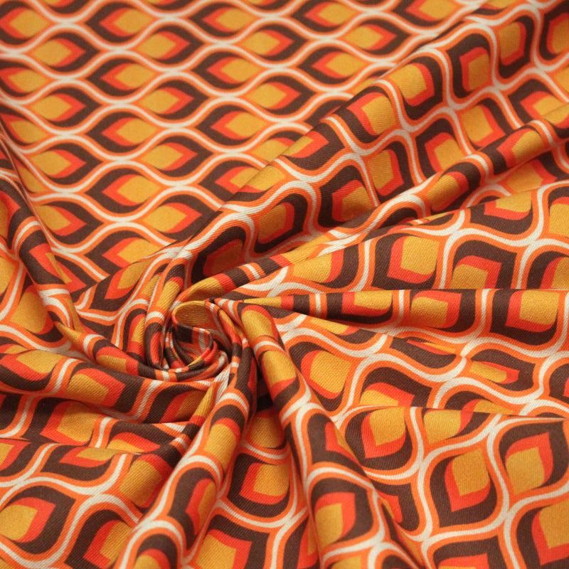 Tissu gabardine coton imprimée motif SEVENTIES, Flamme Hypnotique - STANDARD 100 OEKO - TEX - tissuspipi.com