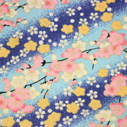 Tissu cotonnade motif japonais fleurs de cerisier : tons roses ou tons bleus– COLLECTION JAPON DORÉ - tissuspipi.com