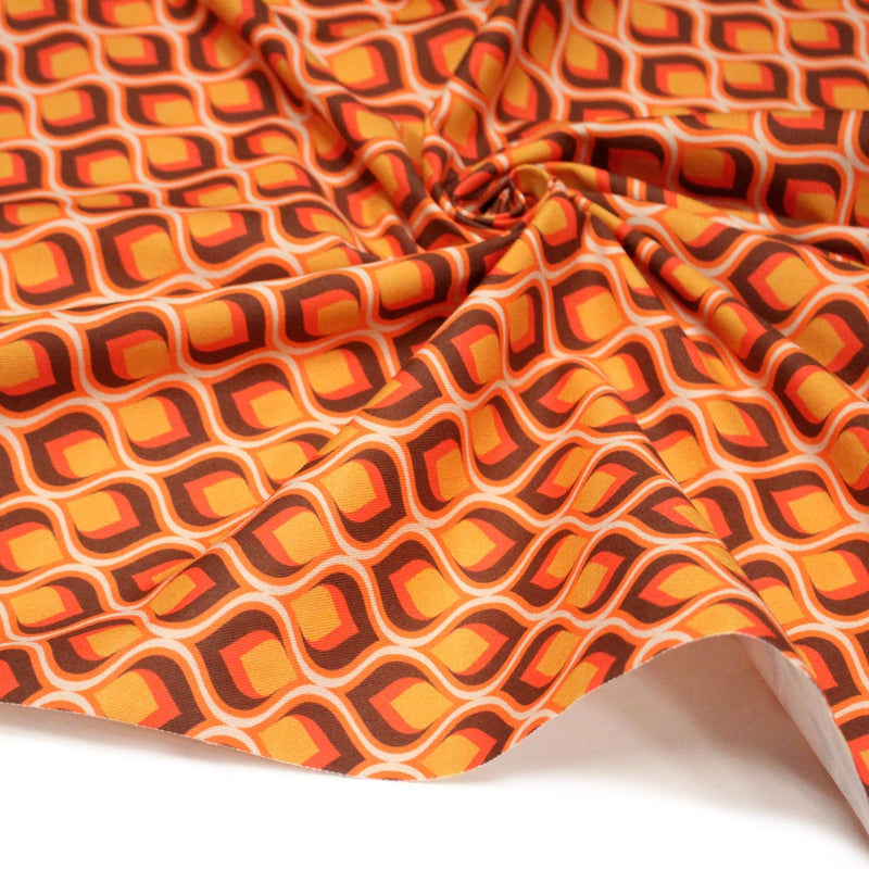 Tissu gabardine coton imprimée motif SEVENTIES, Flamme Hypnotique - STANDARD 100 OEKO - TEX - tissuspipi.com