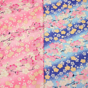 Tissu cotonnade motif japonais fleurs de cerisier : tons roses ou tons bleus– COLLECTION JAPON DORÉ - tissuspipi.com