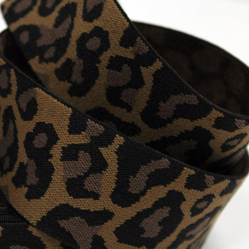 Ruban élastique motif léopard ocre, noir et marron, largeur 38mm - tissuspipi.com
