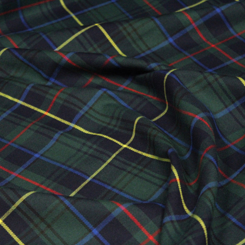 Tissu habillement Tartan motif traditionnel vert, bleu marine, rouge et jaune - OEKO - TEX® - tissuspipi.com