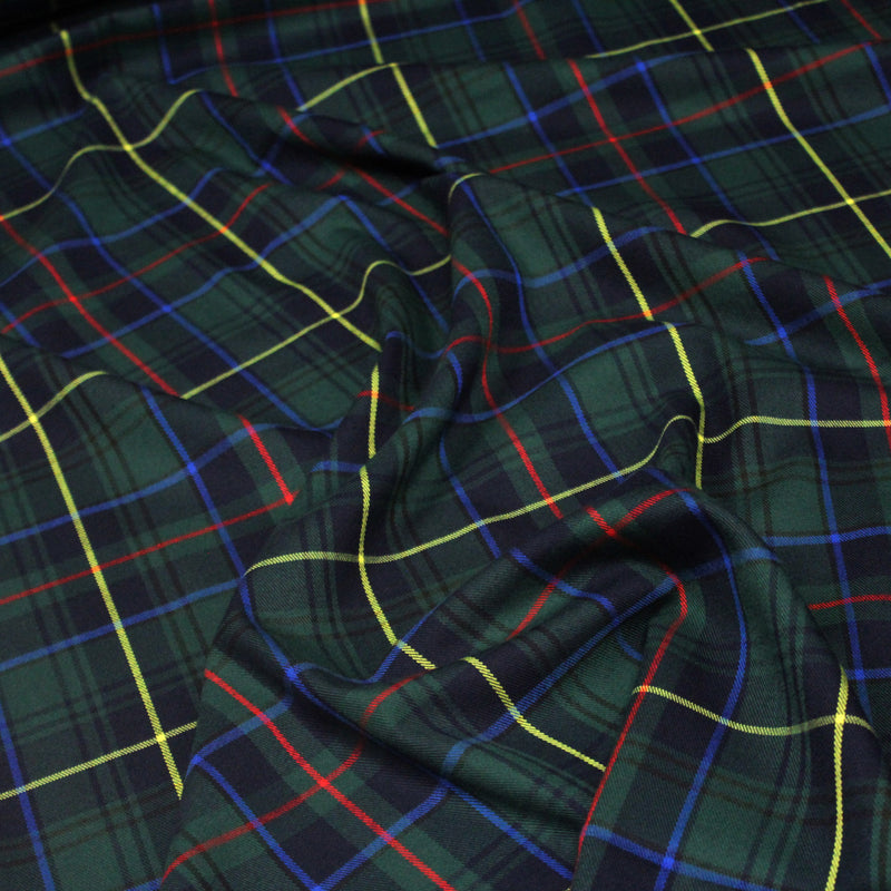 Tissu habillement Tartan motif traditionnel vert, bleu marine, rouge et jaune - OEKO - TEX® - tissuspipi.com