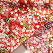 Tissu cotonnade motif japonais fleurs de cerisier, papillons et médaillons dorés, trois couleurs - COLLECTION JAPON DORÉ - tissuspipi.com