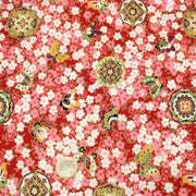Tissu cotonnade motif japonais fleurs de cerisier, papillons et médaillons dorés, trois couleurs - COLLECTION JAPON DORÉ - tissuspipi.com