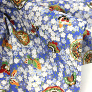 Tissu cotonnade motif japonais fleurs de cerisier, papillons et médaillons dorés, trois couleurs - COLLECTION JAPON DORÉ - tissuspipi.com