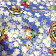 Tissu cotonnade motif japonais fleurs de cerisier, papillons et médaillons dorés, trois couleurs - COLLECTION JAPON DORÉ - tissuspipi.com