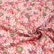 Tissu cotonnade motif japonais fleurs de cerisier, papillons et médaillons dorés, trois couleurs - COLLECTION JAPON DORÉ - tissuspipi.com