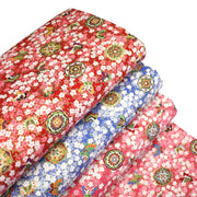 Tissu cotonnade motif japonais fleurs de cerisier, papillons et médaillons dorés, trois couleurs - COLLECTION JAPON DORÉ - tissuspipi.com