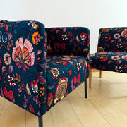 Tissu demi-natté coton bleu pétrole motif floral INDIENNES par Inkfabrik - Collection Thevenon - tissuspipi.com