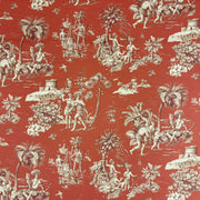 Tissu coton épais TOILE DE JOUY "LES AMERINDIENS", rouille rouge & écru - tissuspipi.com