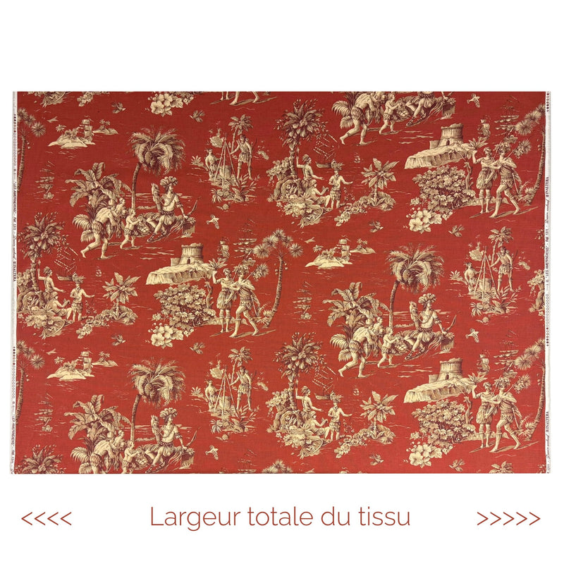 Tissu coton épais TOILE DE JOUY "LES AMERINDIENS", rouille rouge & écru - tissuspipi.com
