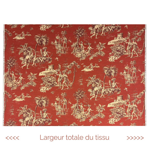 Tissu coton épais TOILE DE JOUY "LES AMERINDIENS", rouille rouge & écru - tissuspipi.com