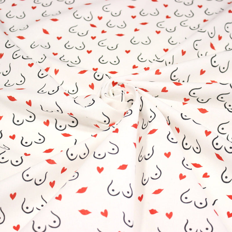 Tissu cotonnade Collection BOOBS : nombreux motifs de seins - STANDARD 100 OEKO - TEX - tissuspipi.com