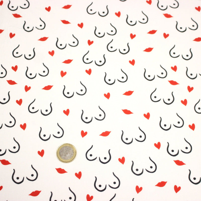Tissu cotonnade Collection BOOBS : nombreux motifs de seins - STANDARD 100 OEKO - TEX - tissuspipi.com