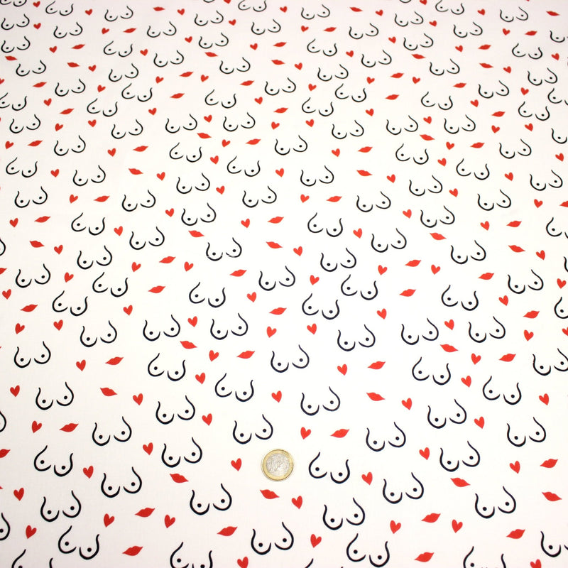 Tissu cotonnade Collection BOOBS : nombreux motifs de seins - STANDARD 100 OEKO - TEX - tissuspipi.com