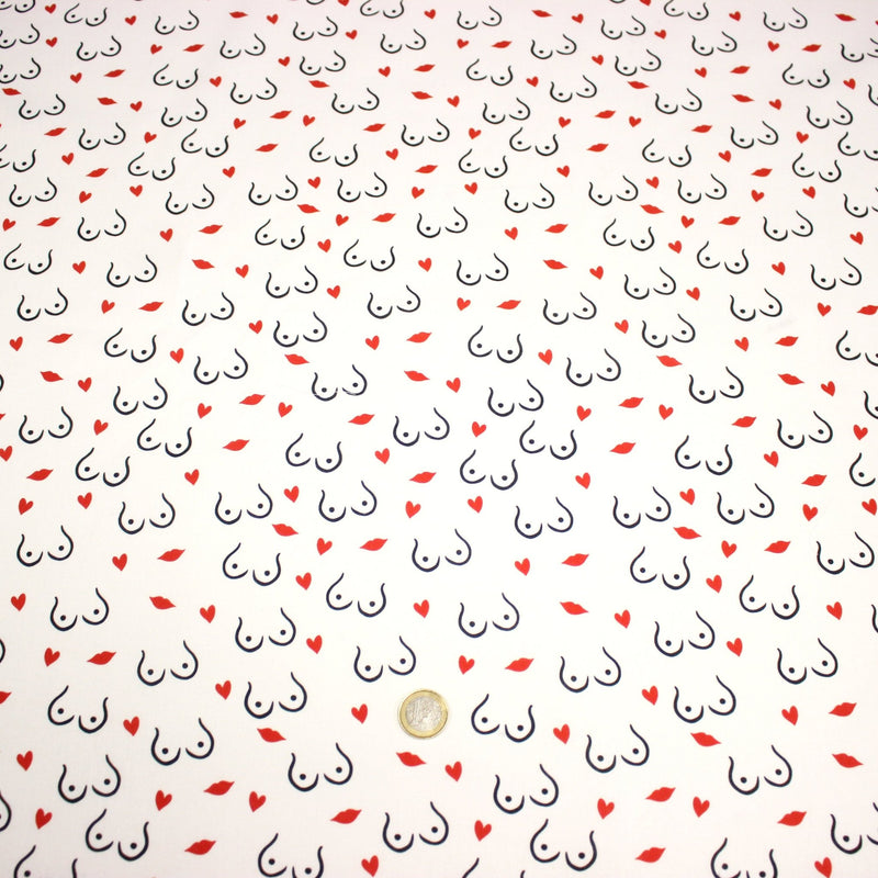 Tissu cotonnade Collection BOOBS : nombreux motifs de seins - STANDARD 100 OEKO - TEX - tissuspipi.com