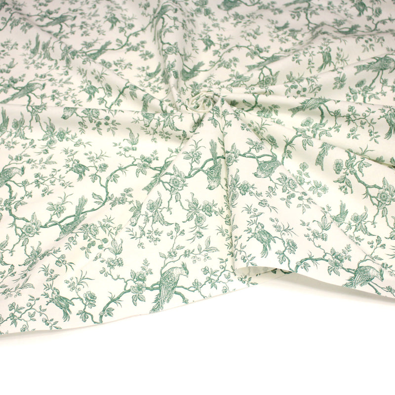 Tissu coton TOILE DE JOUY AUX MESANGES : bleu, vert - OEKO - TEX - tissuspipi.com
